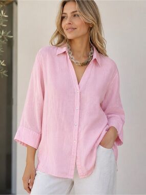 Wilt 100% linen Light Pink Relaxed Button-Down Shirt